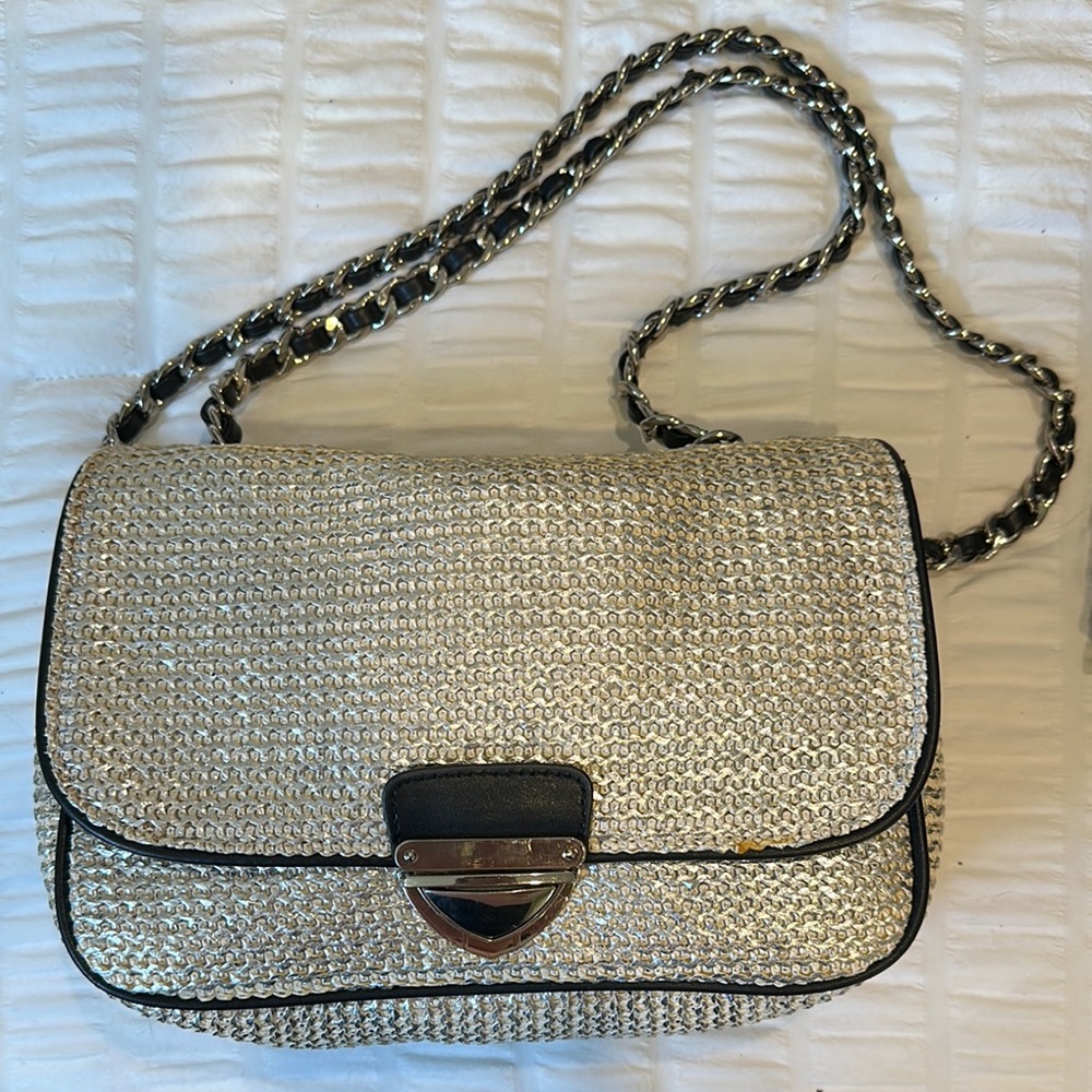 Zara Silver and Black Bag with Chain Strap